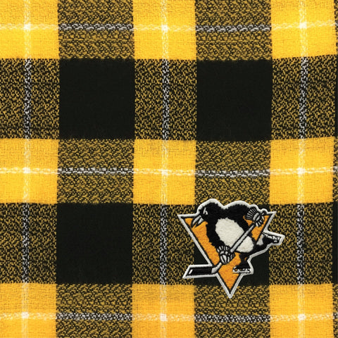 Pittsburgh Penguins Scarf – Plaid Blanket Scarf with Retro Chenille Patch & Fringe Edge Scarf - YinzerShop