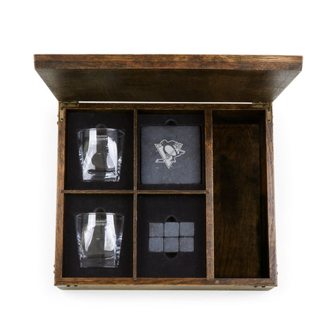 Pittsburgh Penguins Whiskey Box Gift Set – Oak Box, Glasses & Stones Licensed - YinzerShop