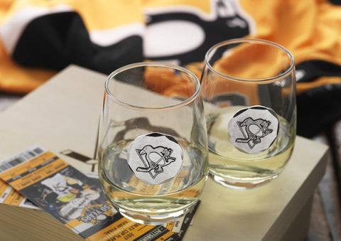 Pittsburgh Penguins Wine Glasses - 2-Piece Stemless Set with Engraved Collectible Box Glass Set - YinzerShop