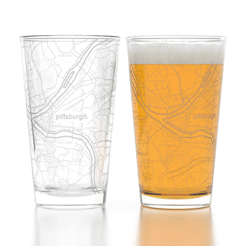Pittsburgh Pint Glass - Set of Two 16 oz Etched City Map Glasses by Well Told Pint Glass - YinzerShop