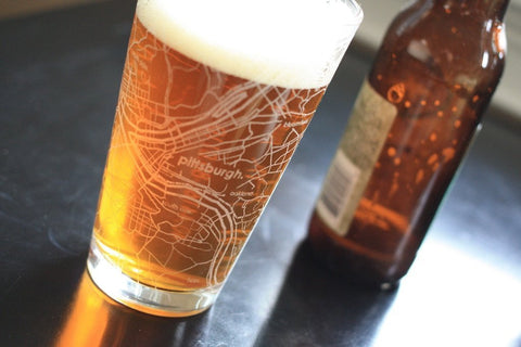 Pittsburgh Pint Glass - Set of Two 16 oz Etched City Map Glasses by Well Told Pint Glass - YinzerShop