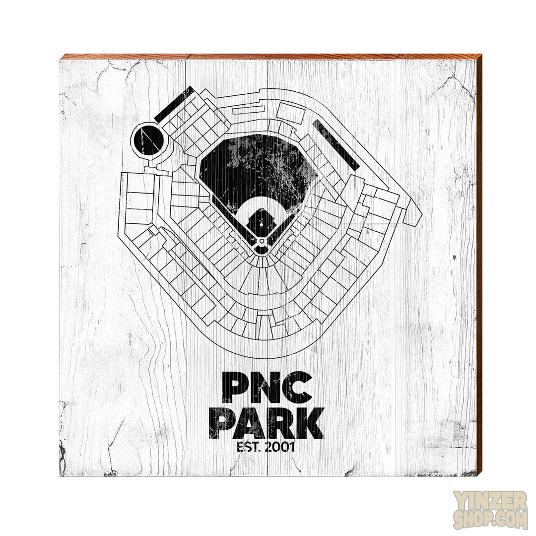 Pittsburgh Pirates PNC Baseball Park Wooden Wall Art Print Wood Picture MillWoodArt 10.5" x 10.5" White 