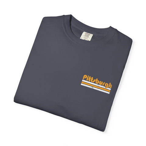 Pittsburgh Retro Stripe T-Shirt — Olive Garment-Dyed City Tee T-Shirt - YinzerShop