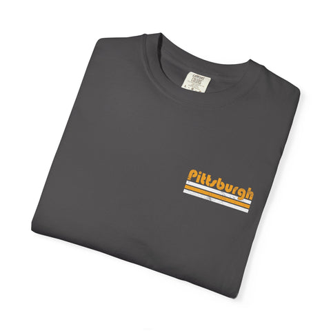 Pittsburgh Retro Stripe T-Shirt — Olive Garment-Dyed City Tee T-Shirt - YinzerShop
