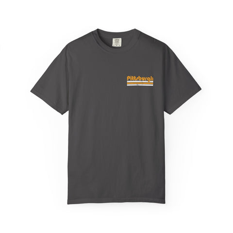 Pittsburgh Retro Stripe T-Shirt — Olive Garment-Dyed City Tee T-Shirt - YinzerShop