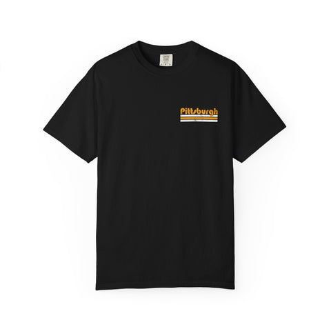 Pittsburgh Retro Stripe T-Shirt — Olive Garment-Dyed City Tee T-Shirt - YinzerShop