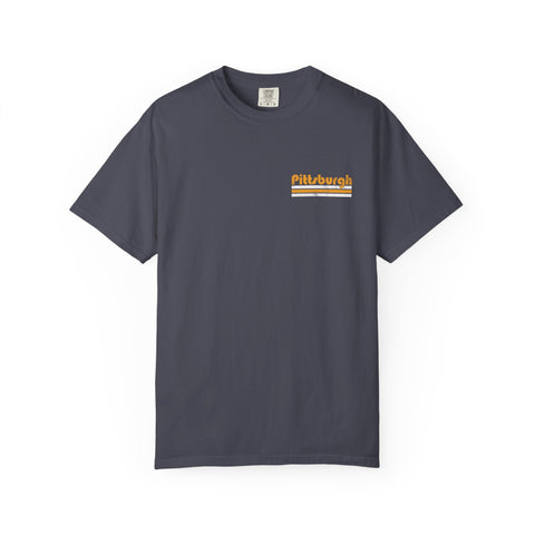 Pittsburgh Retro Stripe T-Shirt — Olive Garment-Dyed City Tee T-Shirt - YinzerShop