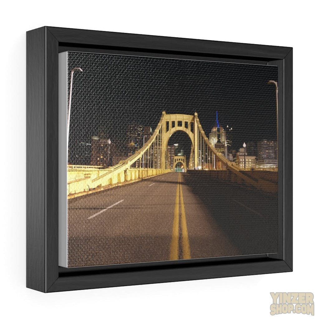 Pittsburgh Roberto Clemente Bridge at Night printed on Canvas Wraps, Horizontal Frame Canvas Print Printify 10″ × 8″ Black Premium Gallery Wraps (1.25″)