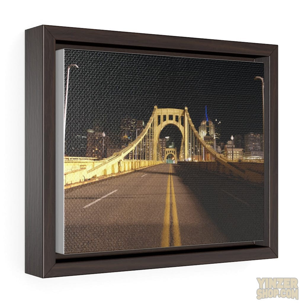 Pittsburgh Roberto Clemente Bridge at Night printed on Canvas Wraps, Horizontal Frame Canvas Print Printify 10″ × 8″ Walnut Premium Gallery Wraps (1.25″)