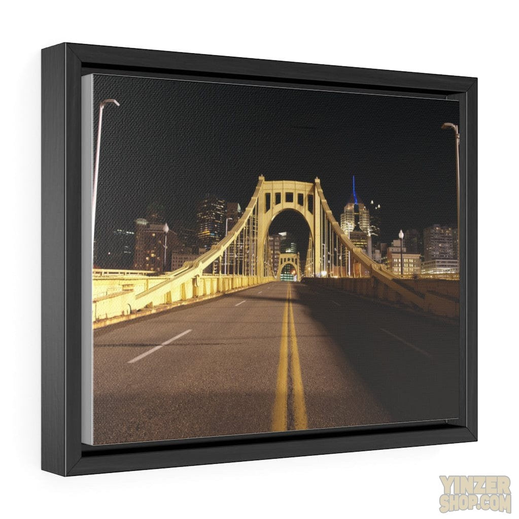 Pittsburgh Roberto Clemente Bridge at Night printed on Canvas Wraps, Horizontal Frame Canvas Print Printify 14″ × 11″ Black Premium Gallery Wraps (1.25″)