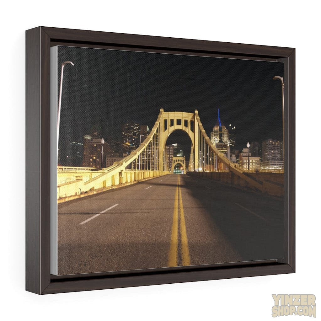 Pittsburgh Roberto Clemente Bridge at Night printed on Canvas Wraps, Horizontal Frame Canvas Print Printify 14″ × 11″ Walnut Premium Gallery Wraps (1.25″)