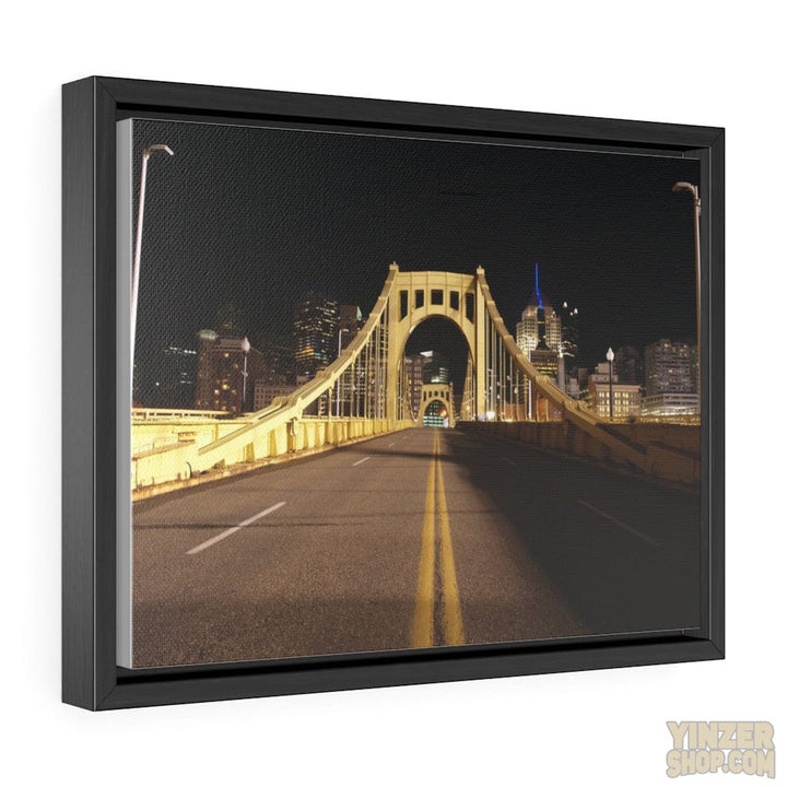 Pittsburgh Roberto Clemente Bridge at Night printed on Canvas Wraps, Horizontal Frame Canvas Print Printify 16″ × 12″ Black Premium Gallery Wraps (1.25″)