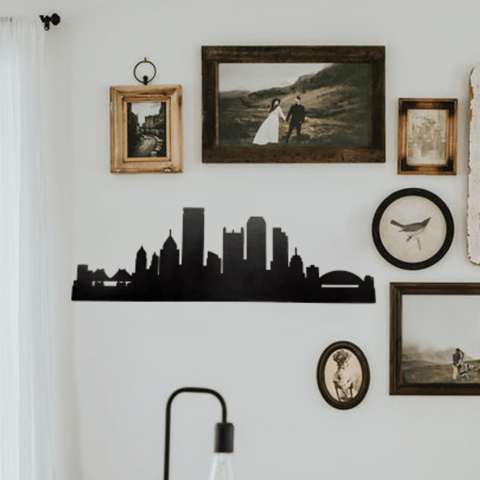 Pittsburgh Skyline Decor - Steel Wall Art Two Bridges Artwork 30x9.5 Inches Wall Decor - YinzerShop