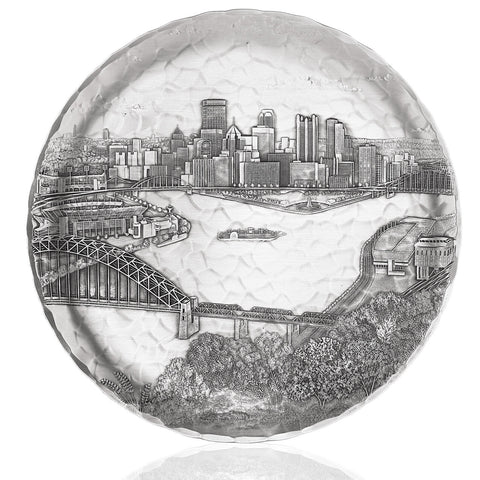 Pittsburgh Skyline Plate - Hand Hammered 9 Inch Aluminum Decorative Plate Serveware - YinzerShop
