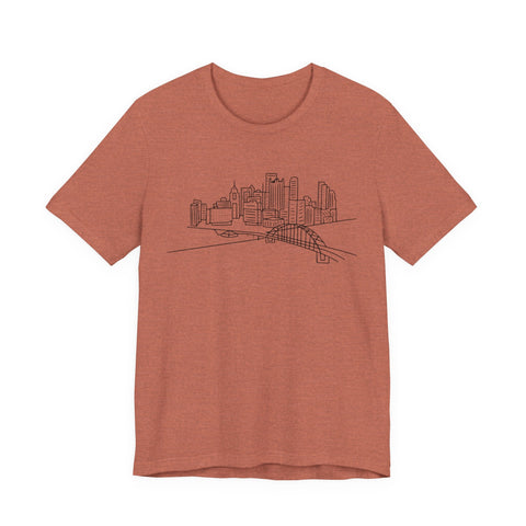 Pittsburgh Skyline T-Shirt - Premium Fitted Short Sleeve Tee With Soft Cotton Fabric T-Shirt - YinzerShop