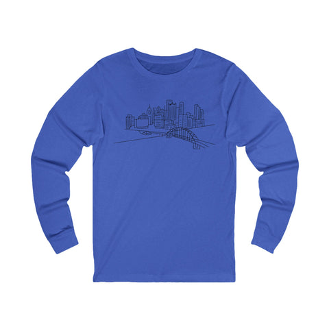Pittsburgh Skyline Tee - Unisex Long Sleeve Bella Canvas 3501 Cotton Crew Neck Shirt Long Sleeve Shirt - YinzerShop
