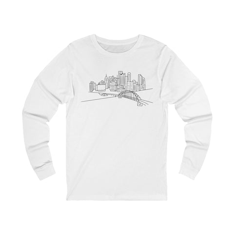 Pittsburgh Skyline Tee - Unisex Long Sleeve Bella Canvas 3501 Cotton Crew Neck Shirt Long Sleeve Shirt - YinzerShop
