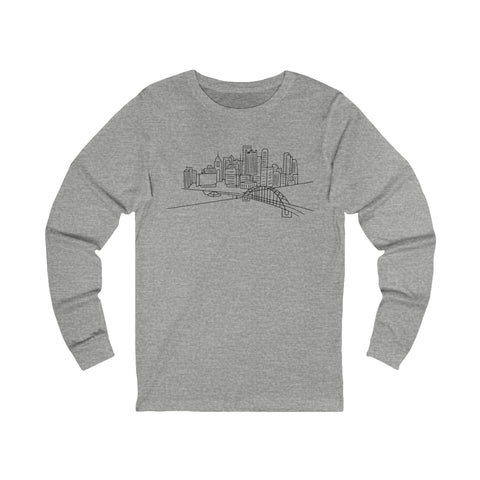 Pittsburgh Skyline Tee - Unisex Long Sleeve Bella Canvas 3501 Cotton Crew Neck Shirt Long Sleeve Shirt - YinzerShop
