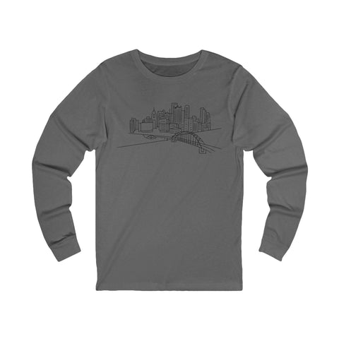 Pittsburgh Skyline Tee - Unisex Long Sleeve Bella Canvas 3501 Cotton Crew Neck Shirt Long Sleeve Shirt - YinzerShop