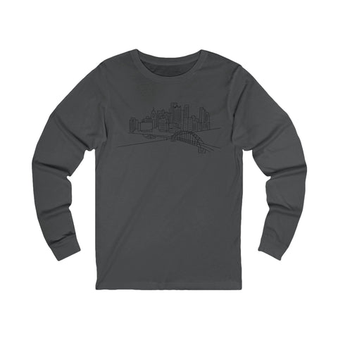 Pittsburgh Skyline Tee - Unisex Long Sleeve Bella Canvas 3501 Cotton Crew Neck Shirt Long Sleeve Shirt - YinzerShop