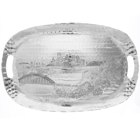 Pittsburgh Skyline Tray - Aluminum Luncheon Serving Tray With Stadium View Serveware - YinzerShop