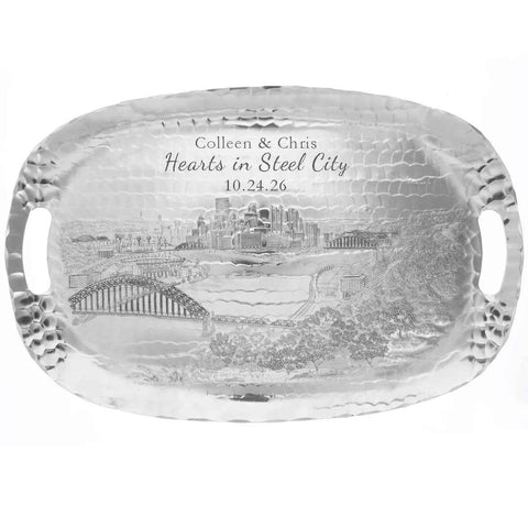 Pittsburgh Skyline Tray – Artisan Forged Luncheon Serving Tray with New Stadiums Design - YinzerShop