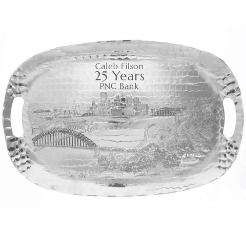 Pittsburgh Skyline Tray – Artisan Forged Luncheon Serving Tray with New Stadiums Design - YinzerShop