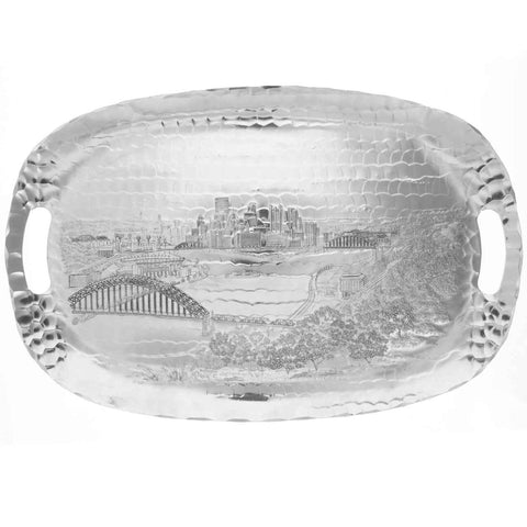 Pittsburgh Skyline Tray – Artisan Forged Luncheon Serving Tray with New Stadiums Design - YinzerShop
