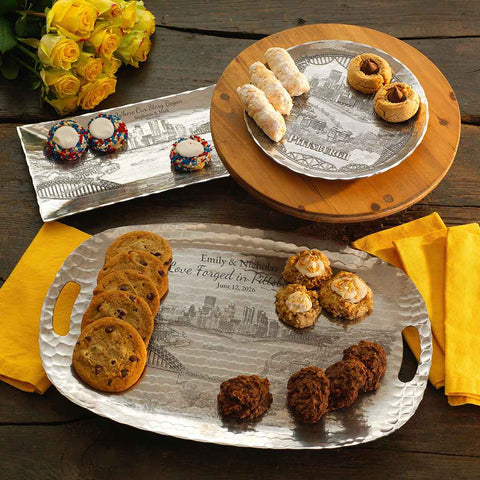 Pittsburgh Skyline Tray – Artisan Forged Luncheon Serving Tray with New Stadiums Design - YinzerShop