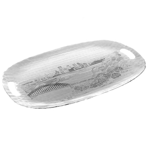 Pittsburgh Skyline Tray – Artisan Forged Luncheon Serving Tray with New Stadiums Design - YinzerShop