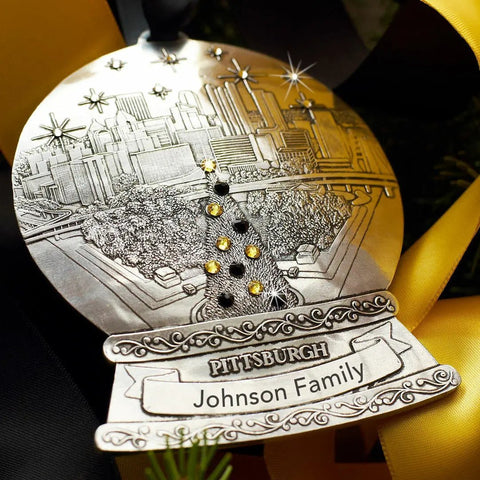 Pittsburgh Snow Globe - Handcrafted Holiday Ornament with Black and Gold Crystals Ornament - YinzerShop
