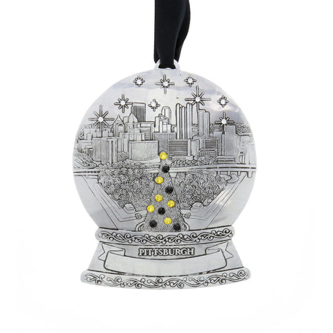 Pittsburgh Snow Globe | Handcrafted Steel City Ornament with Black Gold Crystals - YinzerShop