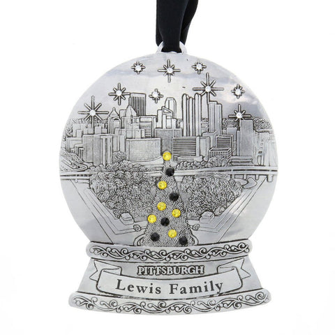 Pittsburgh Snow Globe | Handcrafted Steel City Ornament with Black Gold Crystals - YinzerShop