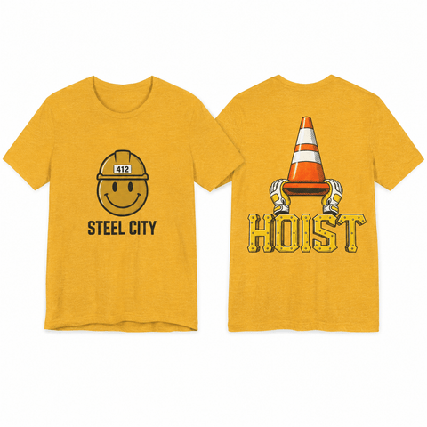 Pittsburgh Steel City 412 Smiley Hardhat & Hoist Cone Graphic T-Shirt T-Shirt - YinzerShop