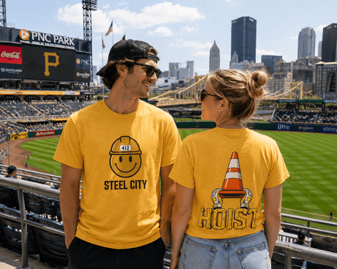 Pittsburgh Steel City 412 Smiley Hardhat & Hoist Cone Graphic T-Shirt T-Shirt - YinzerShop