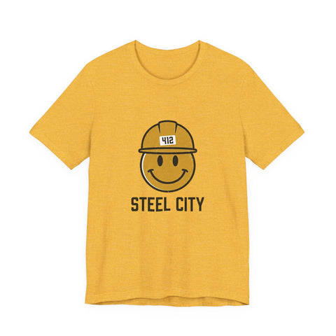 Pittsburgh Steel City 412 Smiley Hardhat & Hoist Cone Graphic T-Shirt T-Shirt - YinzerShop