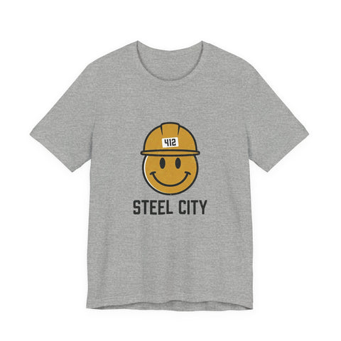 Pittsburgh Steel City 412 Smiley Hardhat Tee T-Shirt - YinzerShop