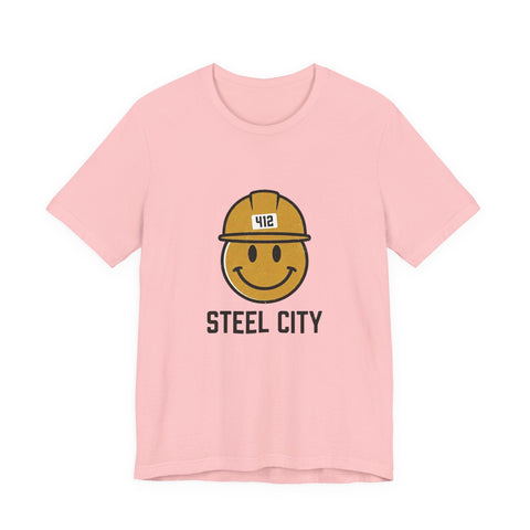 Pittsburgh Steel City 412 Smiley Hardhat Tee T-Shirt - YinzerShop
