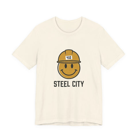 Pittsburgh Steel City 412 Smiley Hardhat Tee T-Shirt - YinzerShop