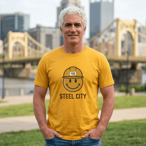 Pittsburgh Steel City 412 Smiley Hardhat Tee T-Shirt - YinzerShop