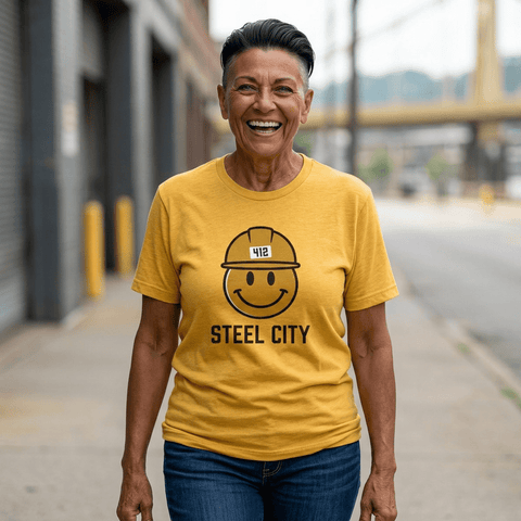 Pittsburgh Steel City 412 Smiley Hardhat Tee T-Shirt - YinzerShop