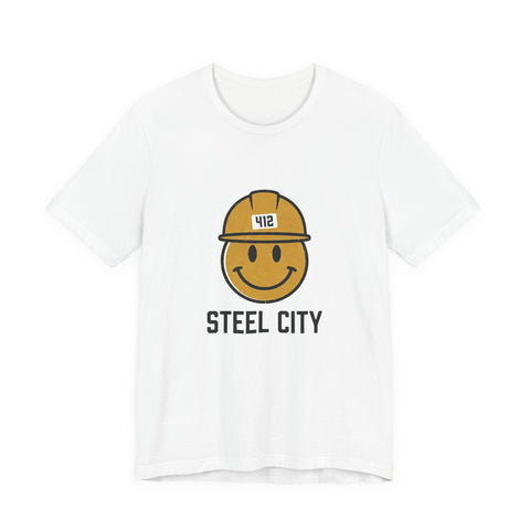 Pittsburgh Steel City 412 Smiley Hardhat Tee T-Shirt - YinzerShop