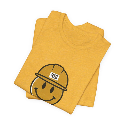 Pittsburgh Steel City 412 Smiley Hardhat Tee T-Shirt - YinzerShop