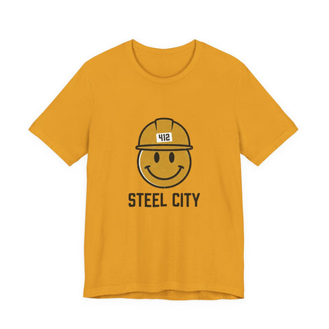 Pittsburgh Steel City 412 Smiley Hardhat Tee T-Shirt - YinzerShop