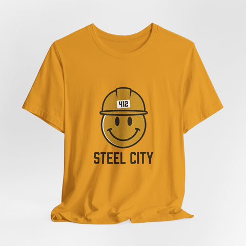 Pittsburgh Steel City 412 Smiley Hardhat Tee T-Shirt - YinzerShop