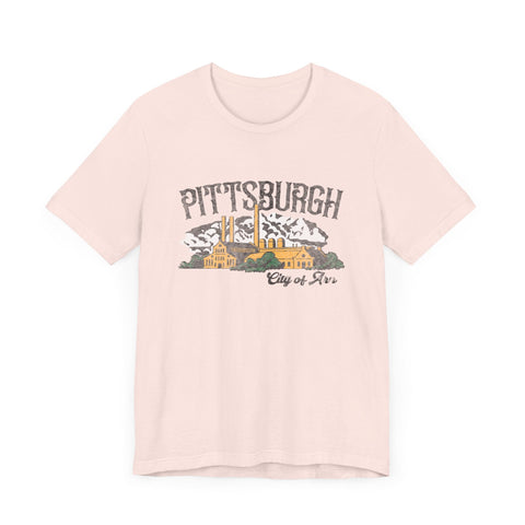 Pittsburgh Steel Mill City of Iron (Arn) Vintage Logo - Short Sleeve Tee T-Shirt - YinzerShop
