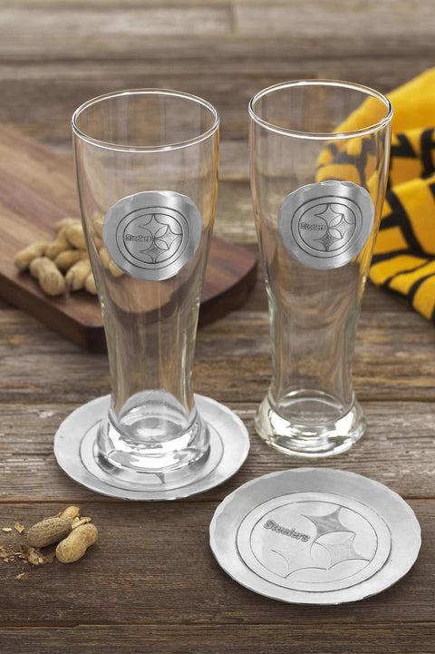 Pittsburgh Steelers 2-Piece Pilsner Glass Set Glass Set Wendell August Forge Aluminum  