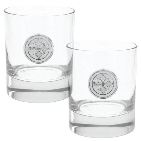 Pittsburgh Steelers 2-Piece Rocks Glass Set Glass Set Wendell August Forge Aluminum  