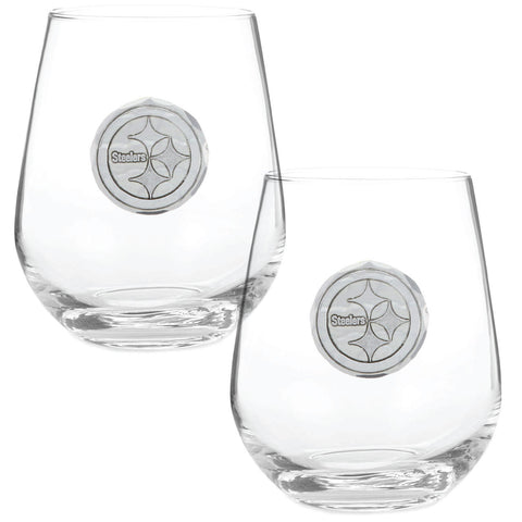 Pittsburgh Steelers 2-Piece Stemless Wine Glass Set Glass Set Wendell August Forge Bronze  