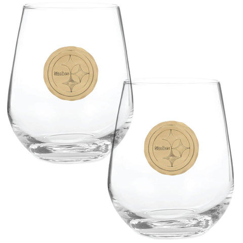 Pittsburgh Steelers 2-Piece Stemless Wine Glass Set (Bronze) Wine Glass Wendell August Forge   